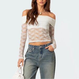Edilted white lace off the shoulder top size small
